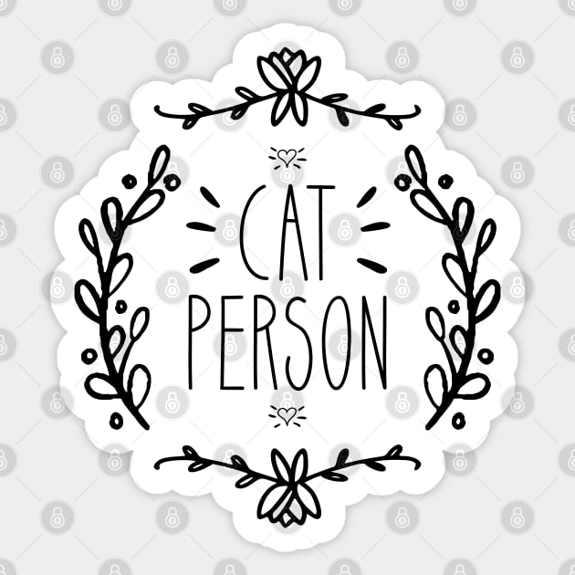 Cat Person | Ornate | Black Sticker by PrinceSnoozy